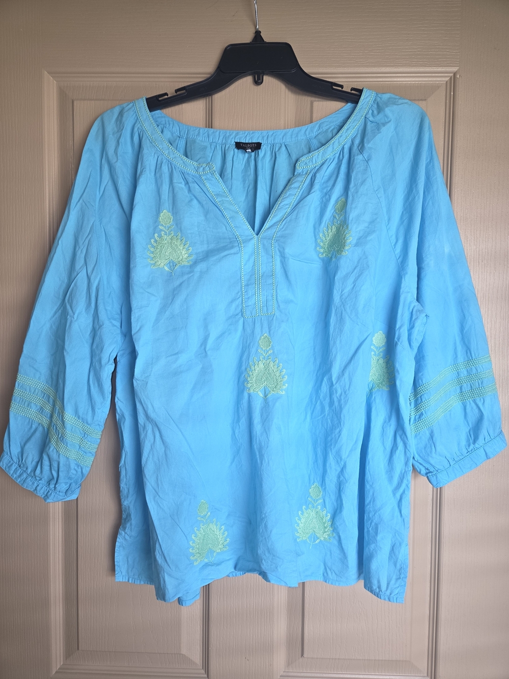 Talbots Turquoise Embroidered Peasant Tunic